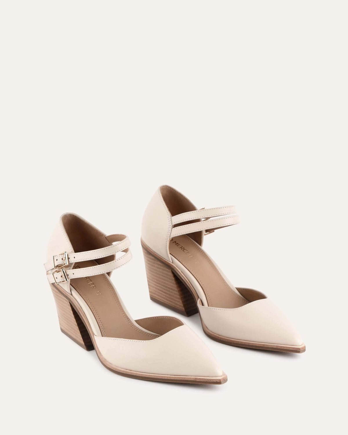 FLORA MID HEEL SHOES OFF WHITE LEATHER
