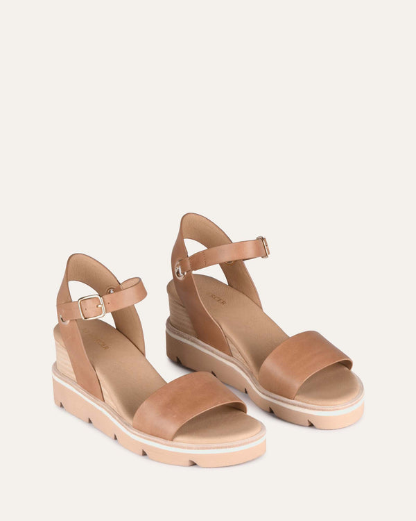 Carousel Wedge Heels Tan Leather