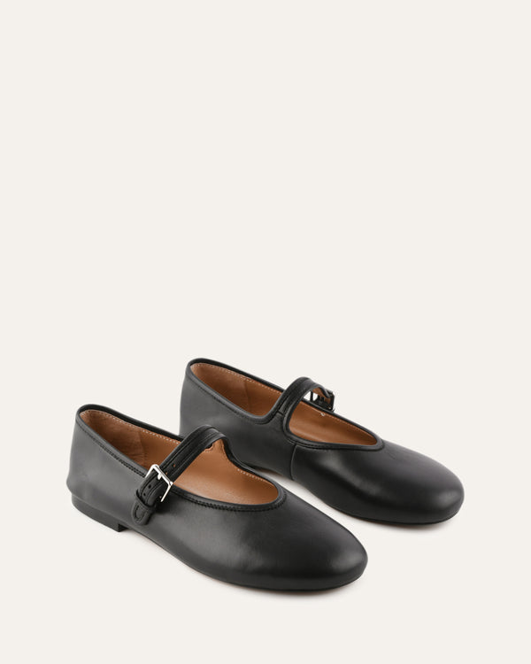 LENNY CASUAL FLATS BLACK LEATHER - Jo Mercer