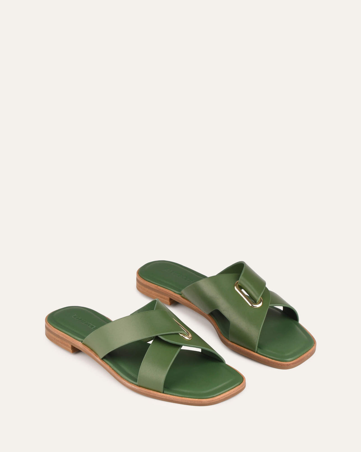 PIPER FLAT SLIDES MOSS GREEN LEATHER
