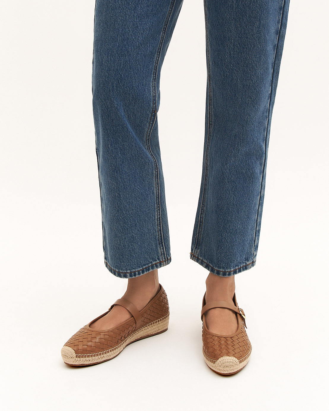ELSIE WOVEN FLAT ESPADRILLES TAN LEATHER