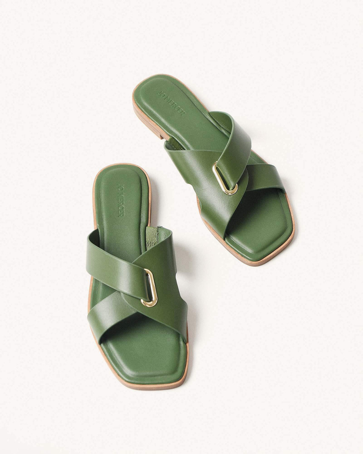 PIPER FLAT SLIDES MOSS GREEN LEATHER