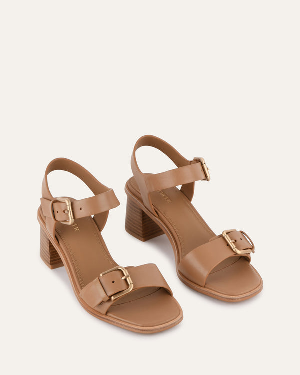 WINONA MID HEEL SANDALS TAN LEATHER Jo Mercer
