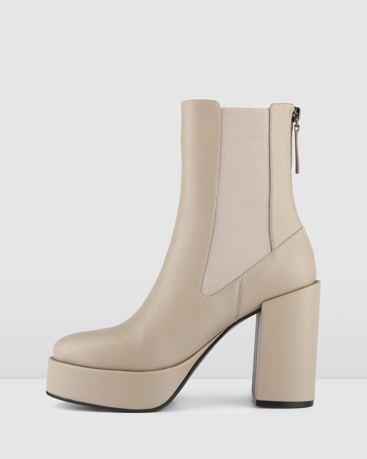 EMMA HIGH PLATFORM ANKLE BOOTS TAUPE LEATHER