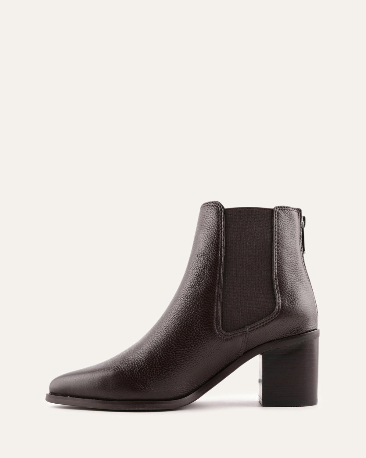 Black leather ankle boot on a white background