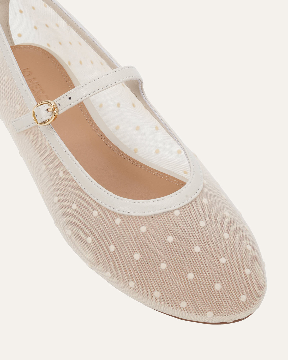 ALYSSA CASUAL FLATS CREAM POLKA DOT MESH