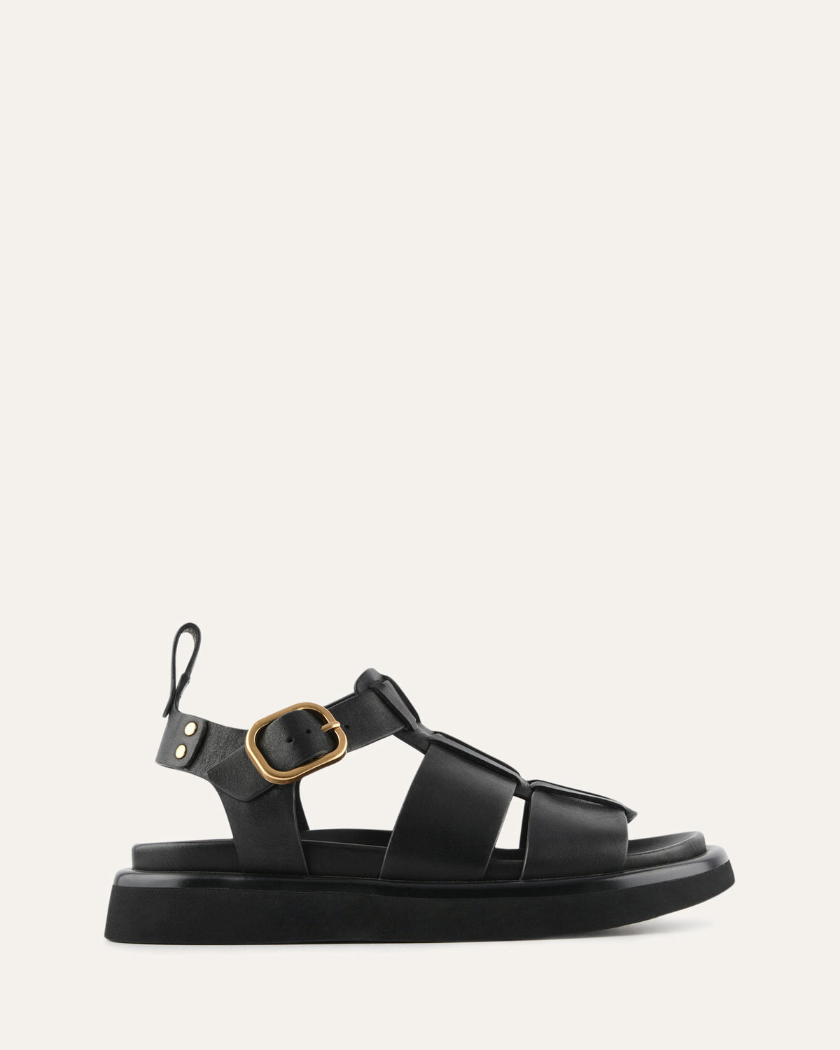 AMINA FLAT SANDALS BLACK LEATHER