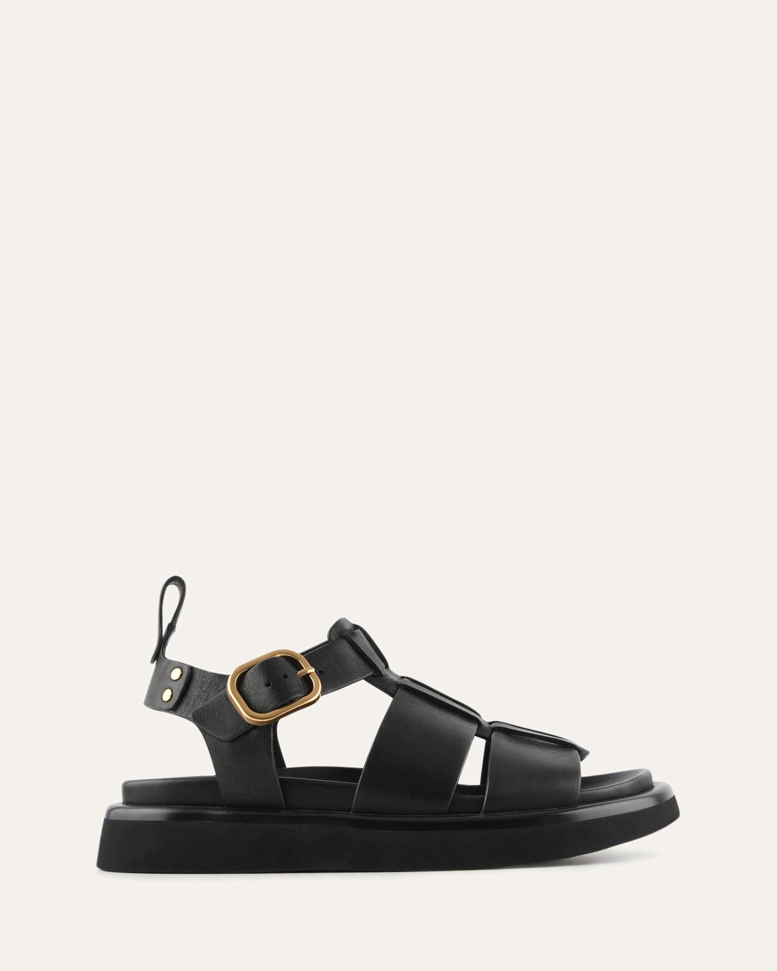 AMINA FLAT SANDALS BLACK LEATHER image