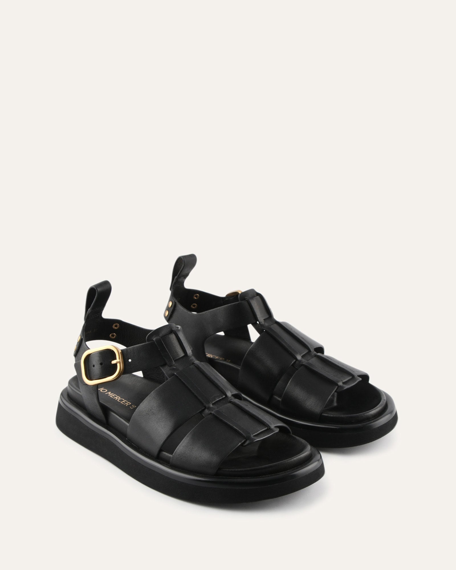 AMINA FLAT SANDALS BLACK LEATHER image