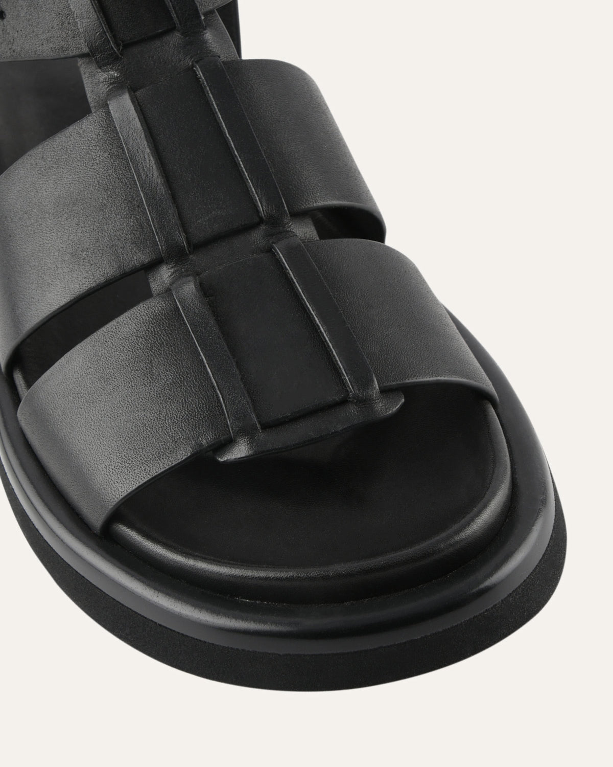 AMINA FLAT SANDALS BLACK LEATHER