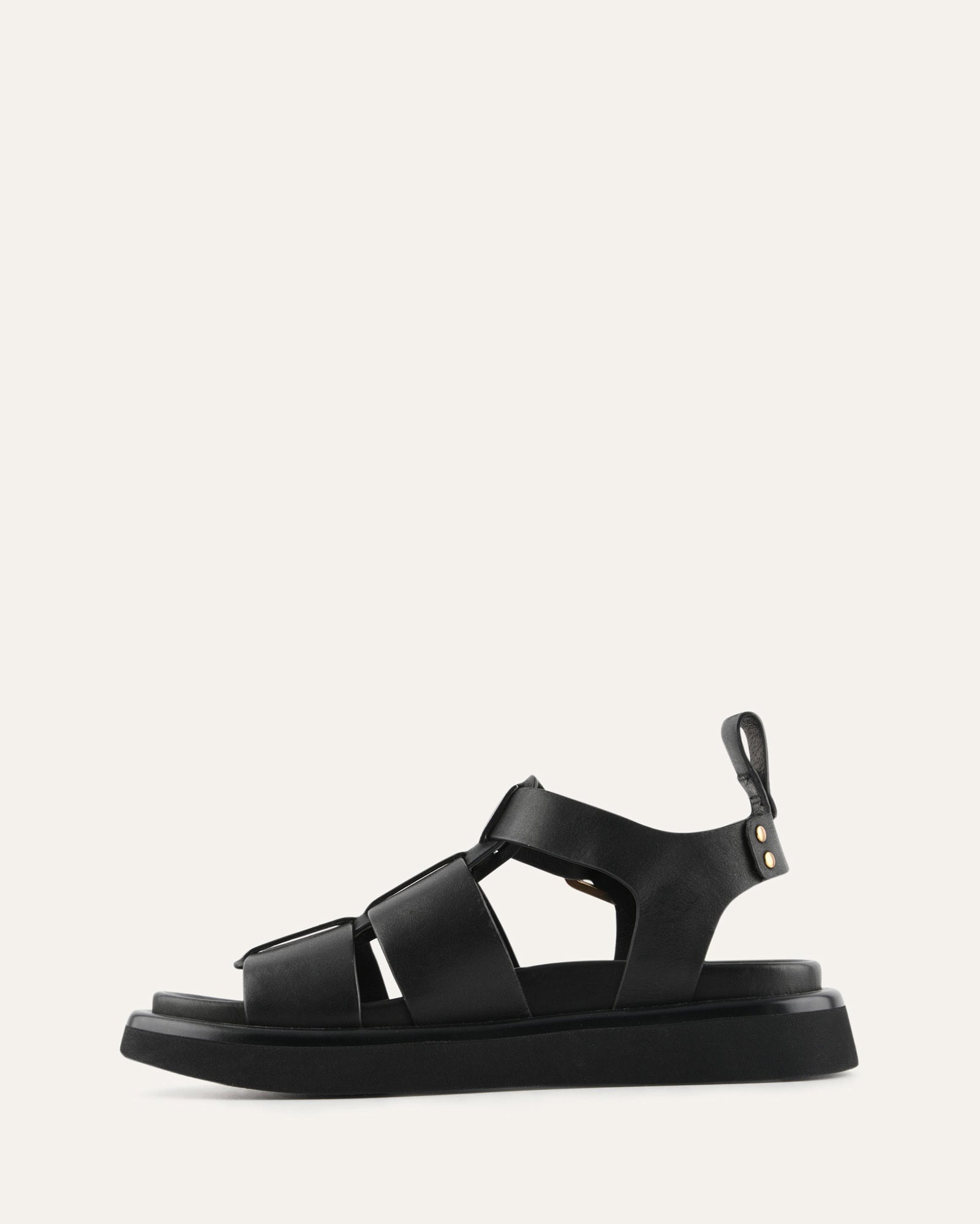 AMINA FLAT SANDALS BLACK LEATHER image