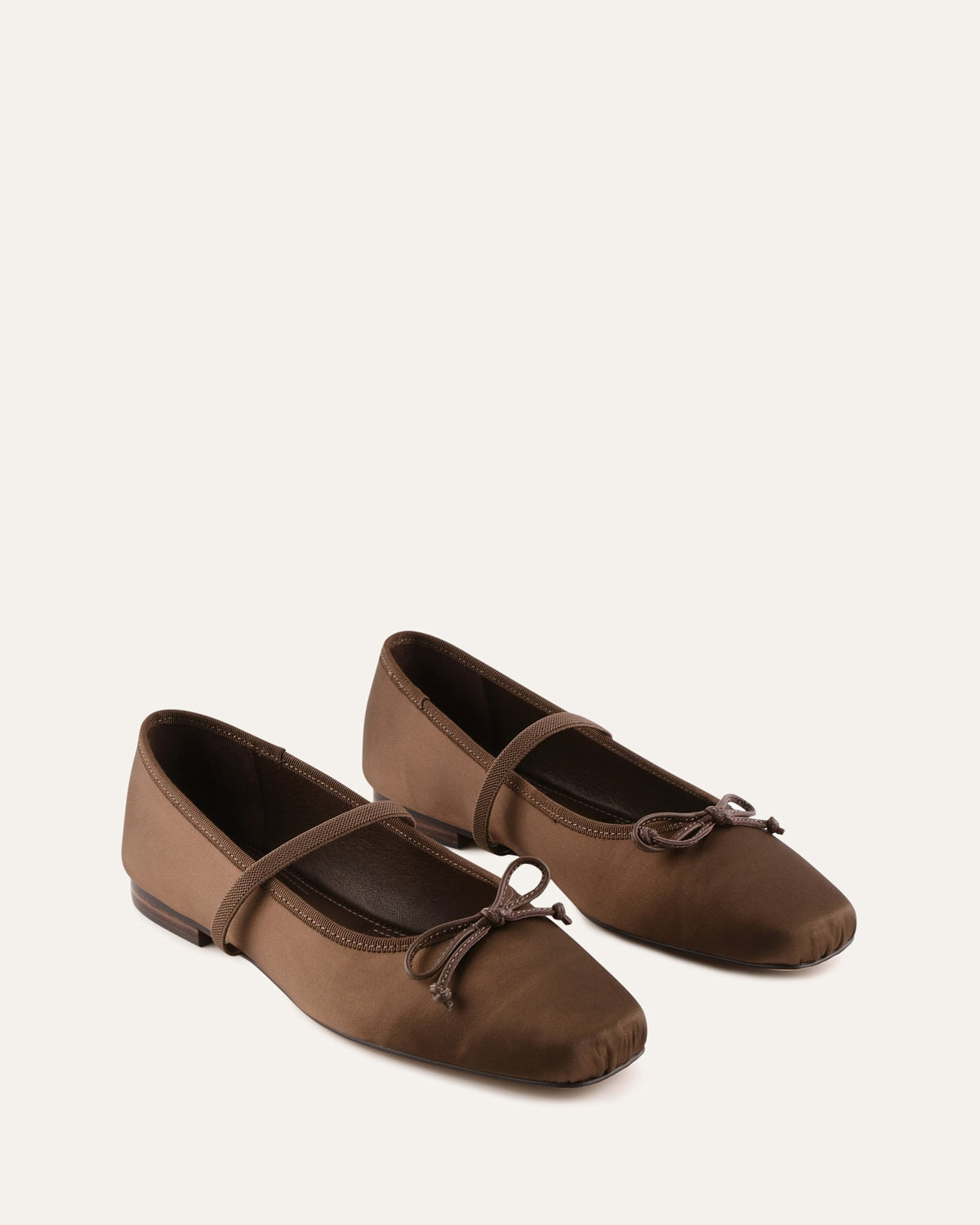 Pair of brown ballet flats on a white background