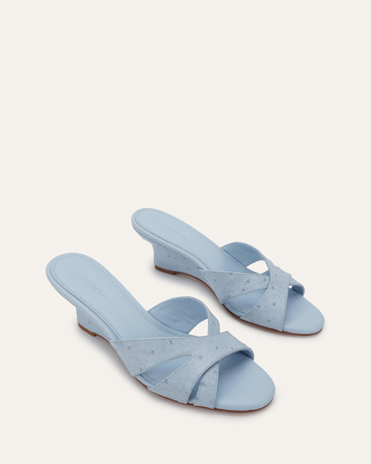 BANKS MID WEDGE SANDALS ICE BLUE OSTRICH PRINT