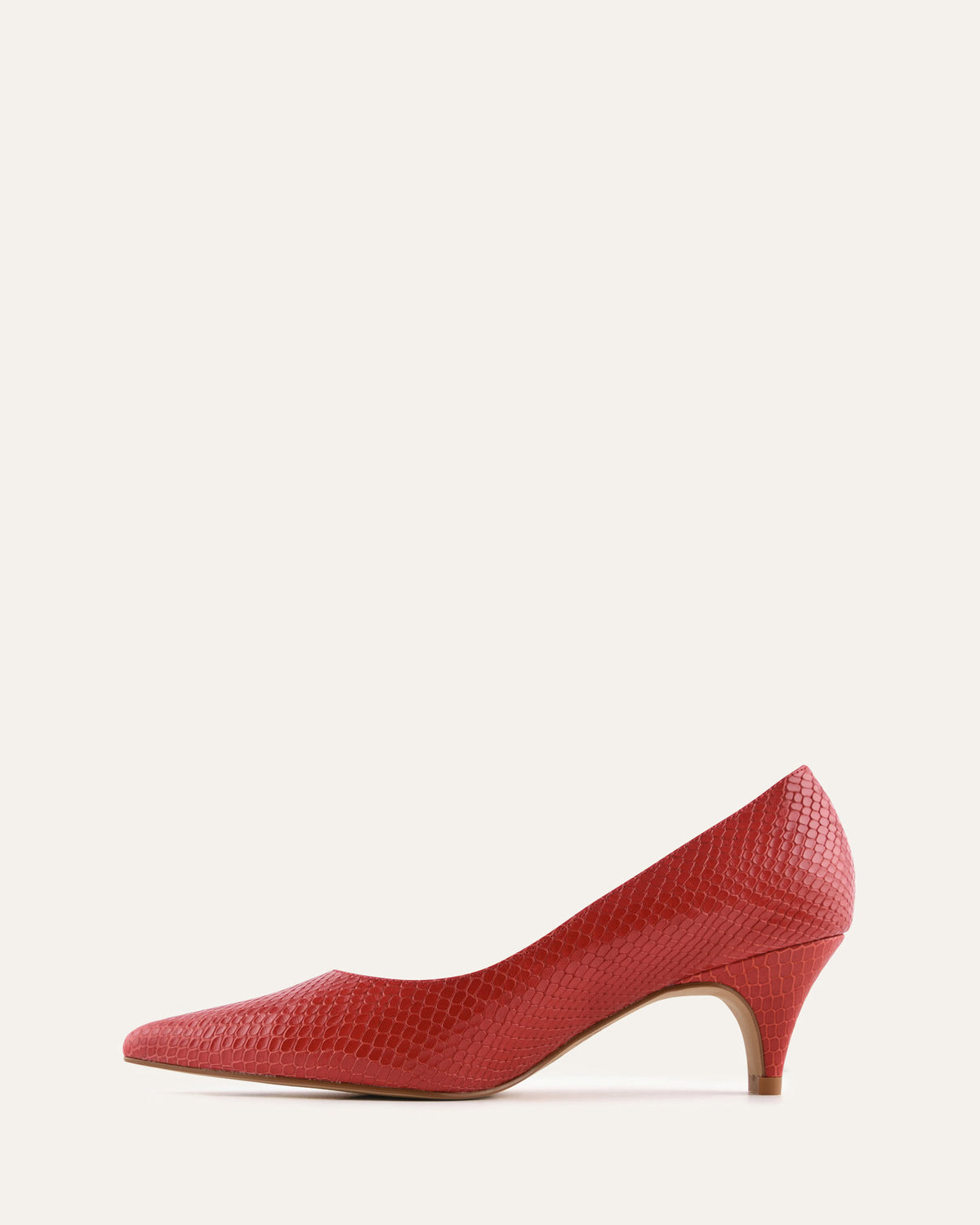 Red high-heeled shoe on a white background
