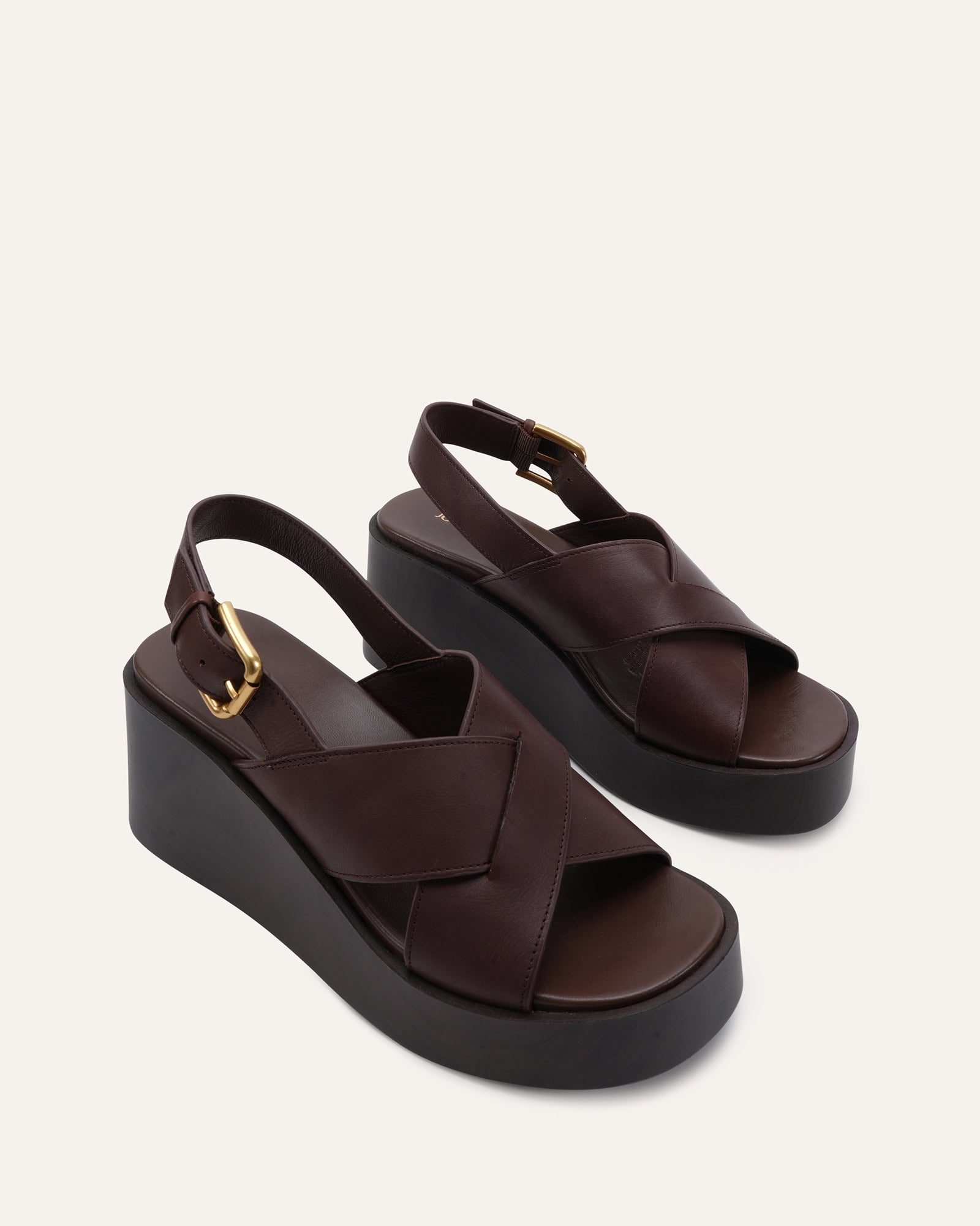 CADEY MID WEDGE SANDALS CHESTNUT LEATHER image