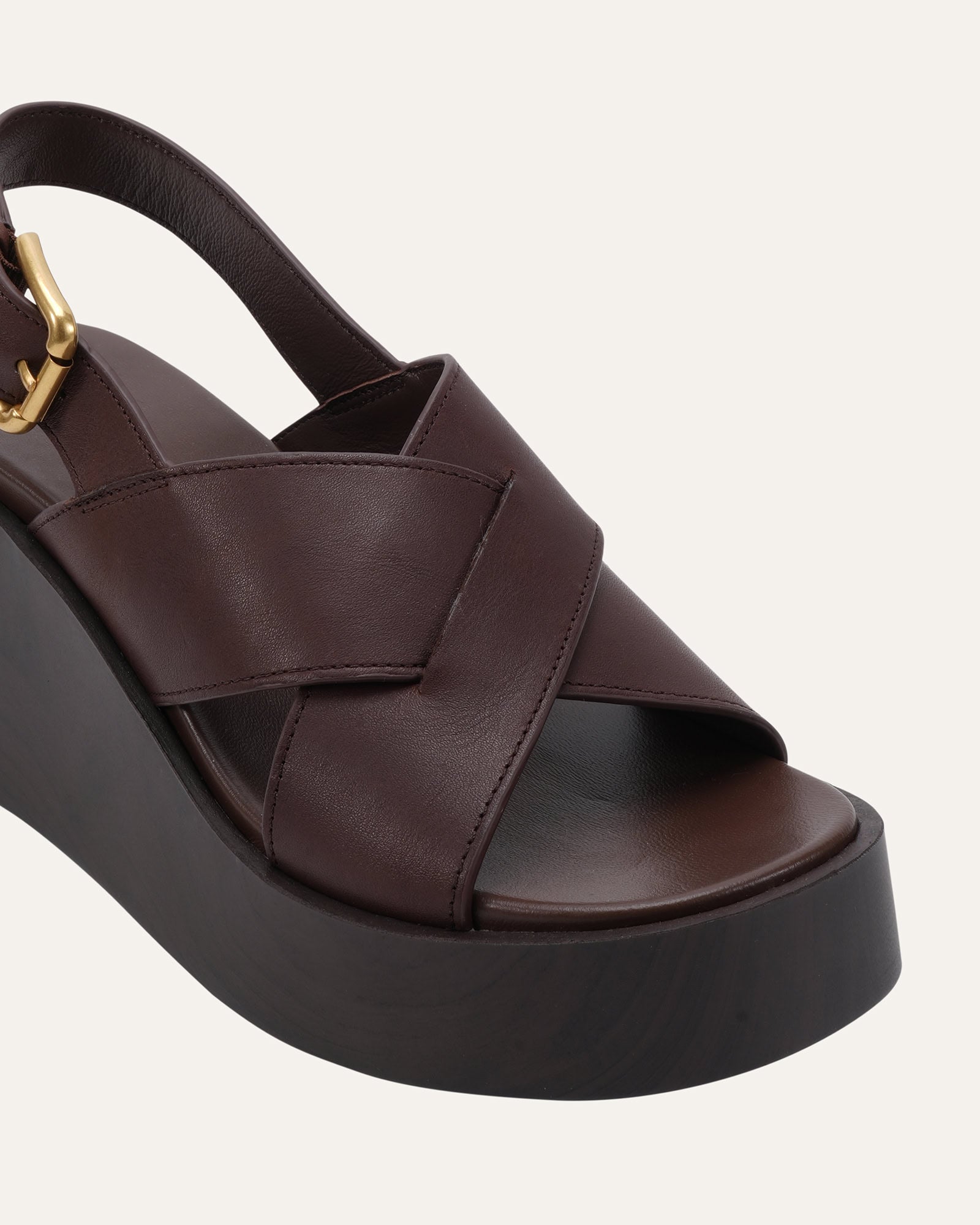 CADEY MID WEDGE SANDALS CHESTNUT LEATHER image
