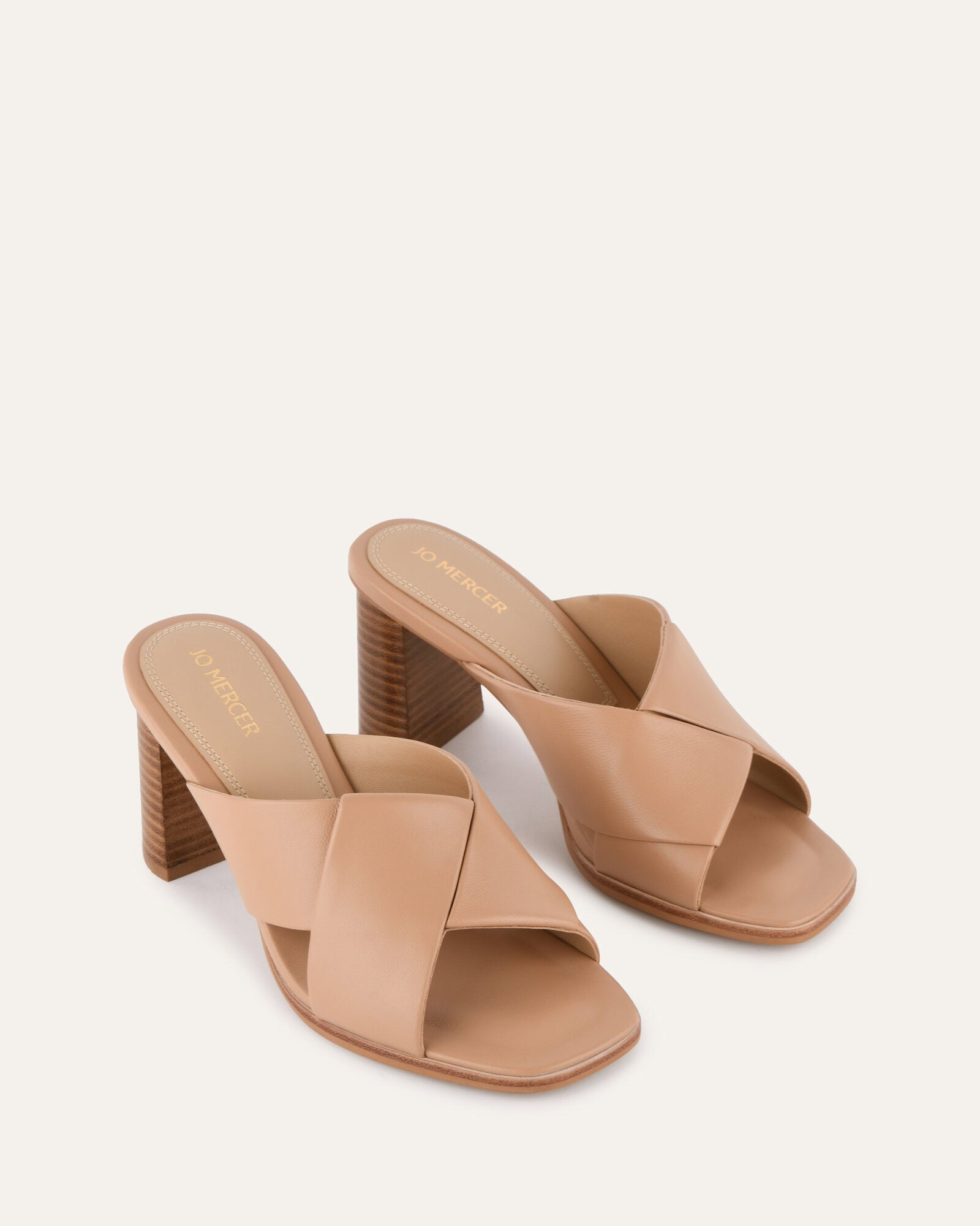 CARRIE MID HEEL SANDALS BEIGE LEATHER Jo Mercer