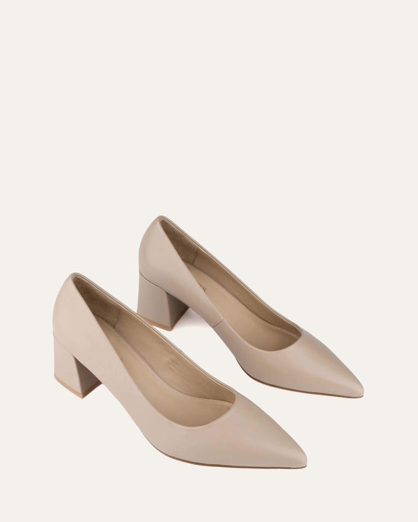 Jo Mercer Taupe Low Heel Shoes CARRINGTON LOW HEELS TAUPE LEATHER