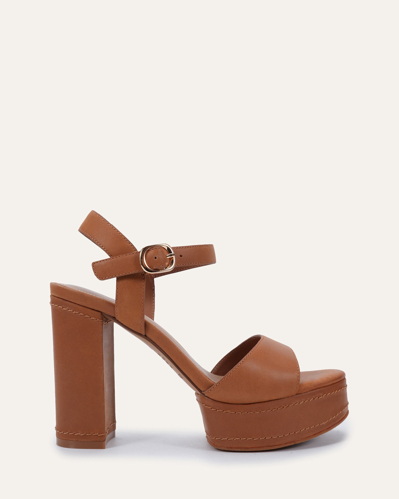 CASEY HIGH HEEL PLATFORM SANDALS TAN LEATHER image