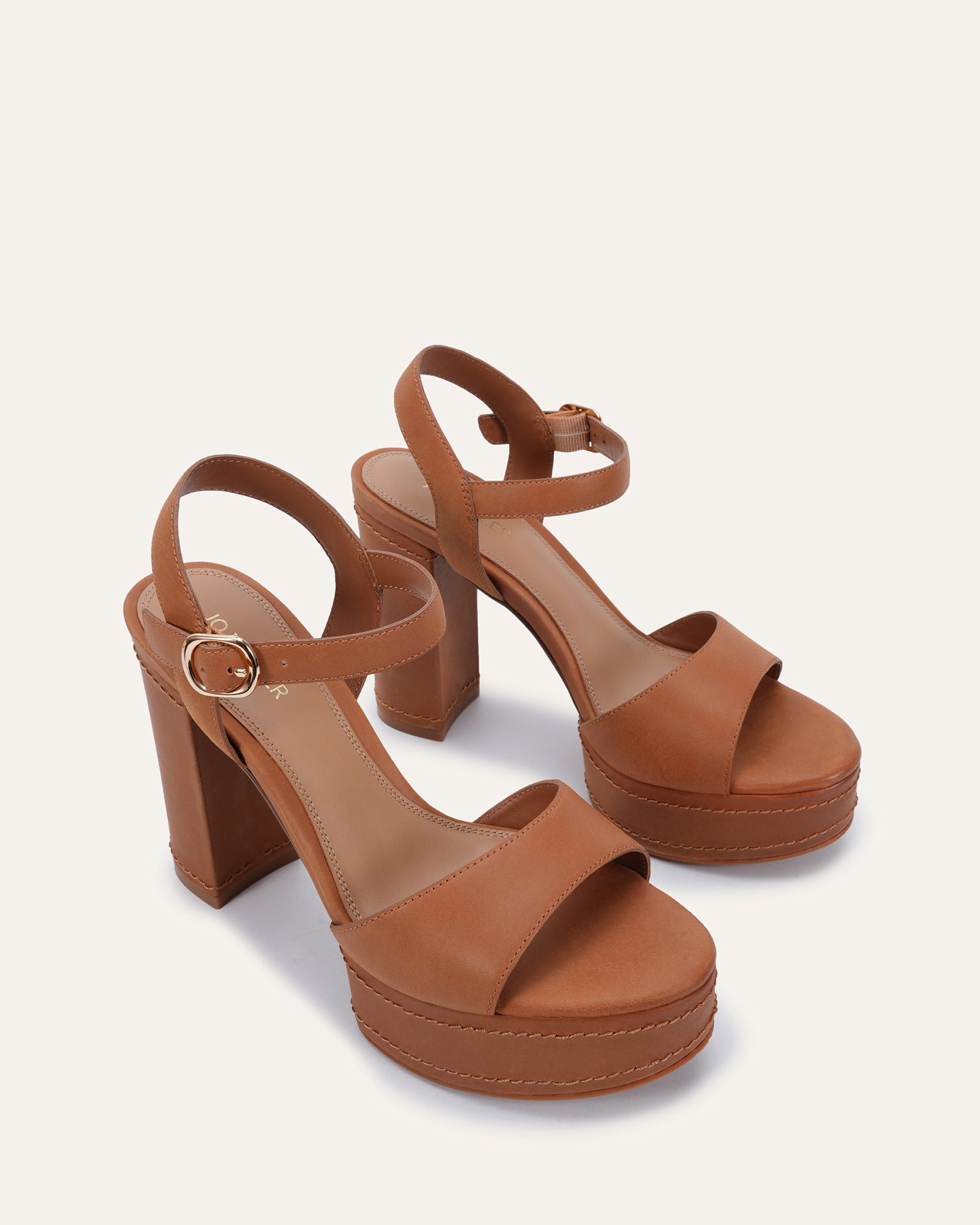 CASEY HIGH HEEL PLATFORM SANDALS TAN LEATHER image