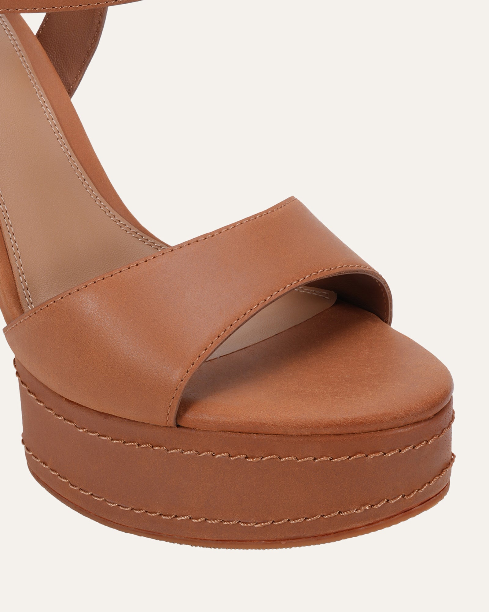 CASEY HIGH HEEL PLATFORM SANDALS TAN LEATHER image