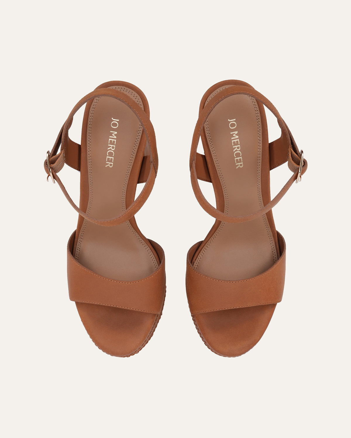 CASEY HIGH HEEL PLATFORM SANDALS TAN LEATHER