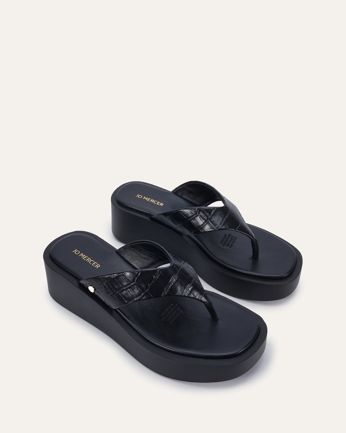 CHANCE MID WEDGE SANDALS BLACK LEATHER