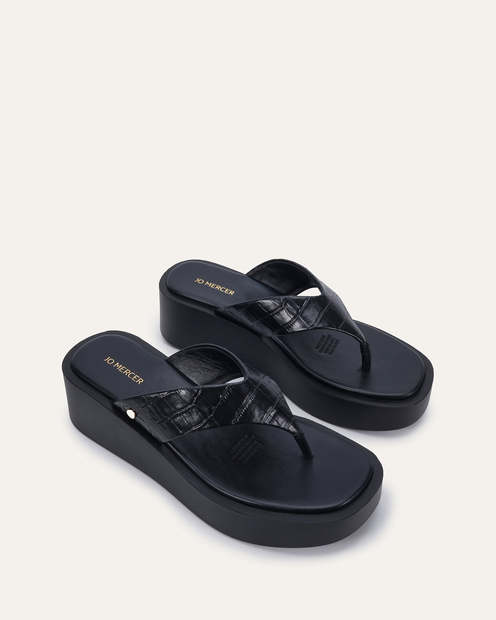 CHANCE MID WEDGE SANDALS BLACK LEATHER image