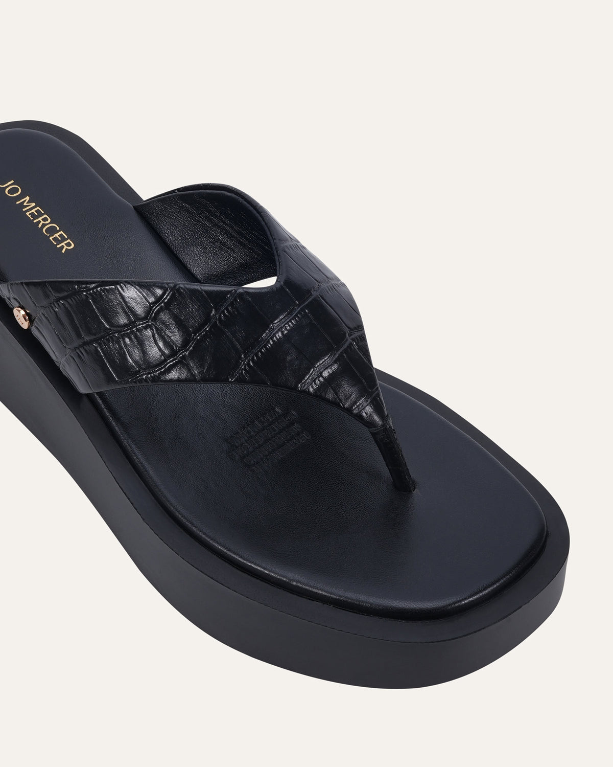 CHANCE MID WEDGE SANDALS BLACK LEATHER