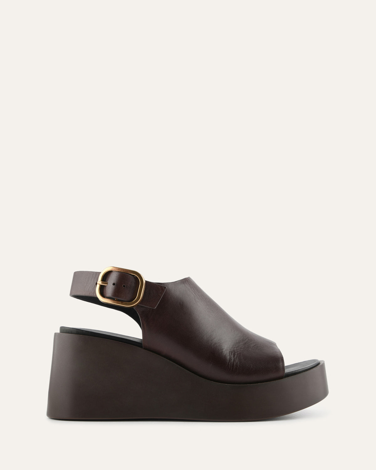 CHERRY MID WEDGE SANDALS CHESTNUT LEATHER