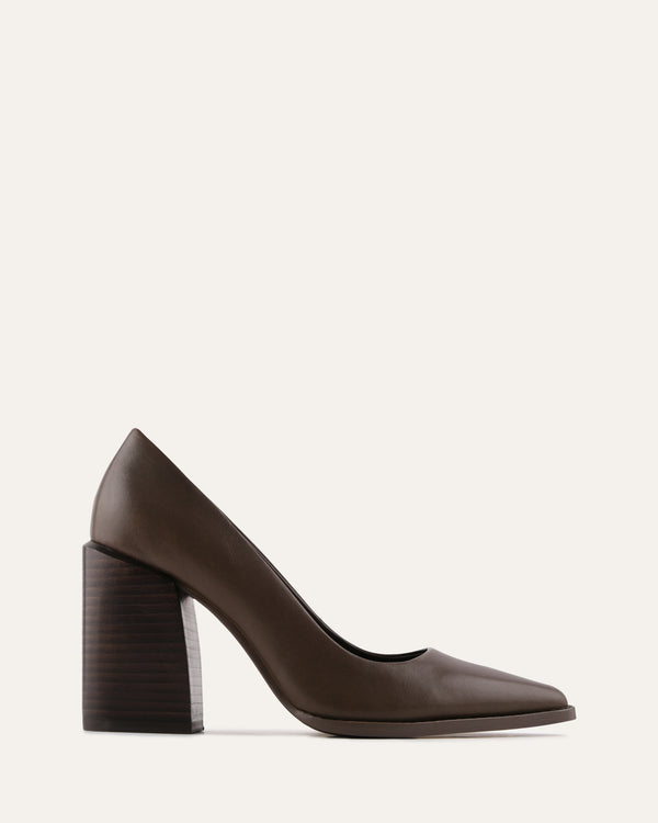 CORBYN HIGH HEELS DARK RYE LEATHER - Jo Mercer