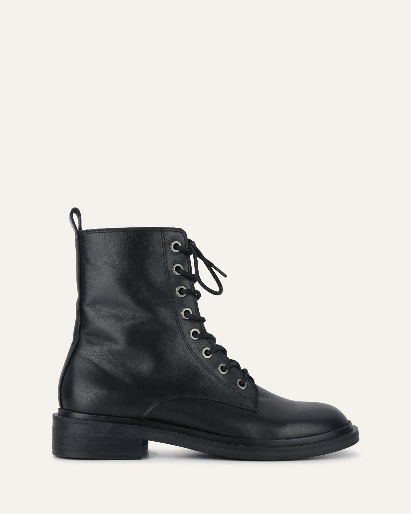 DARWIN FLAT ANKLE BOOTS BLACK LEATHER Jo Mercer