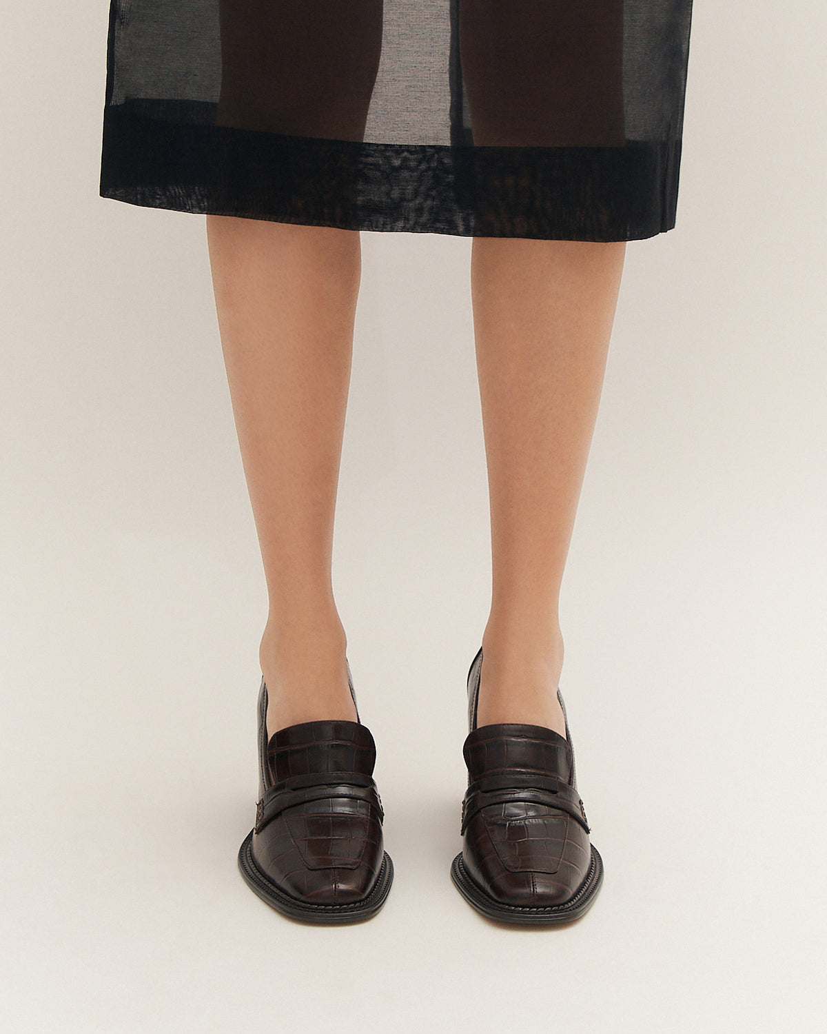 DELILAH MID HEEL LOAFERS CHOCOLATE CROC