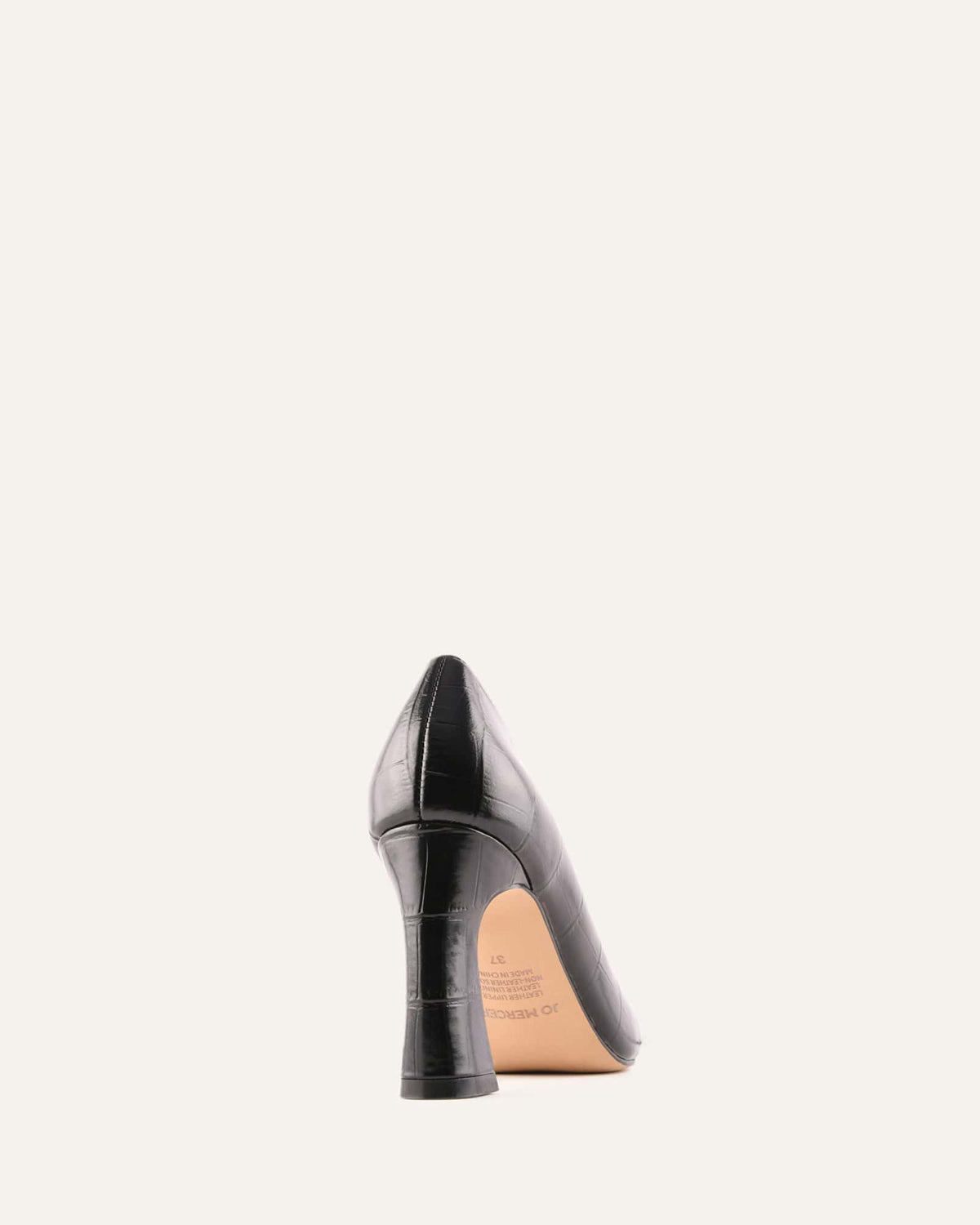 Black high-heeled shoe on a white background