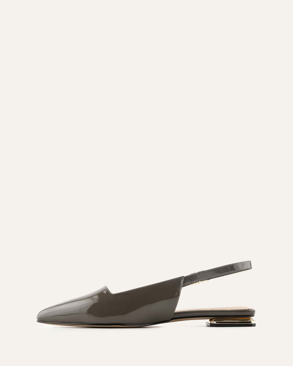 Gray slingback shoe on a white background