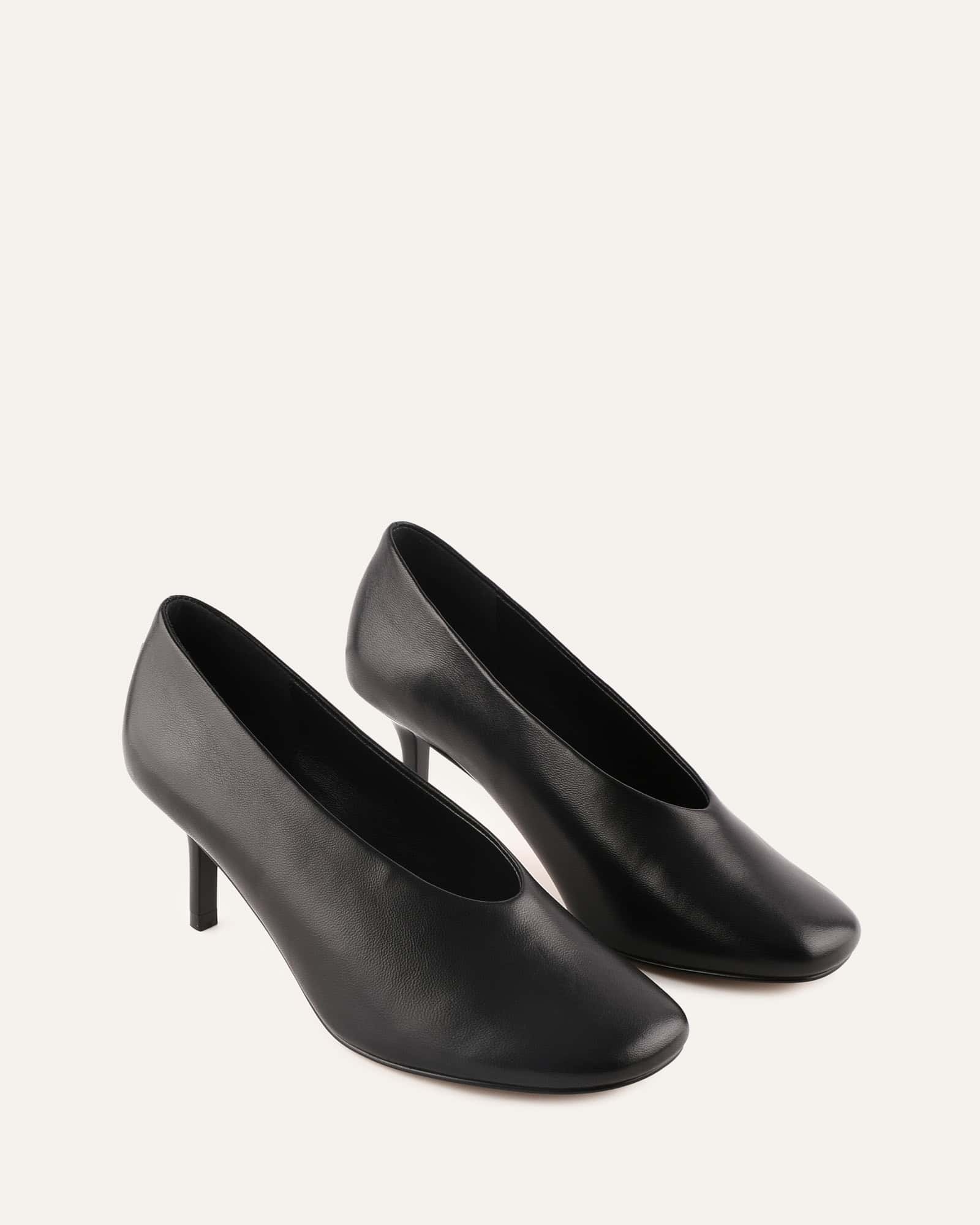 Black high-heeled shoe on a white background