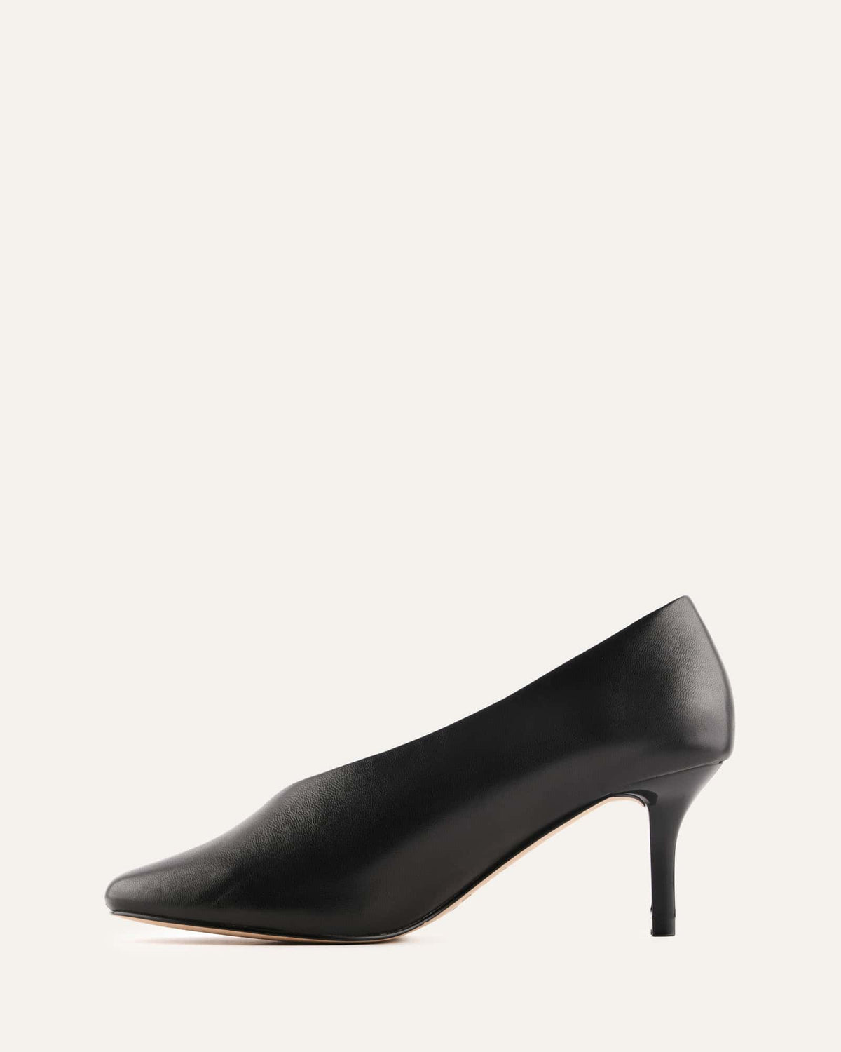 Black high-heeled shoe on a white background