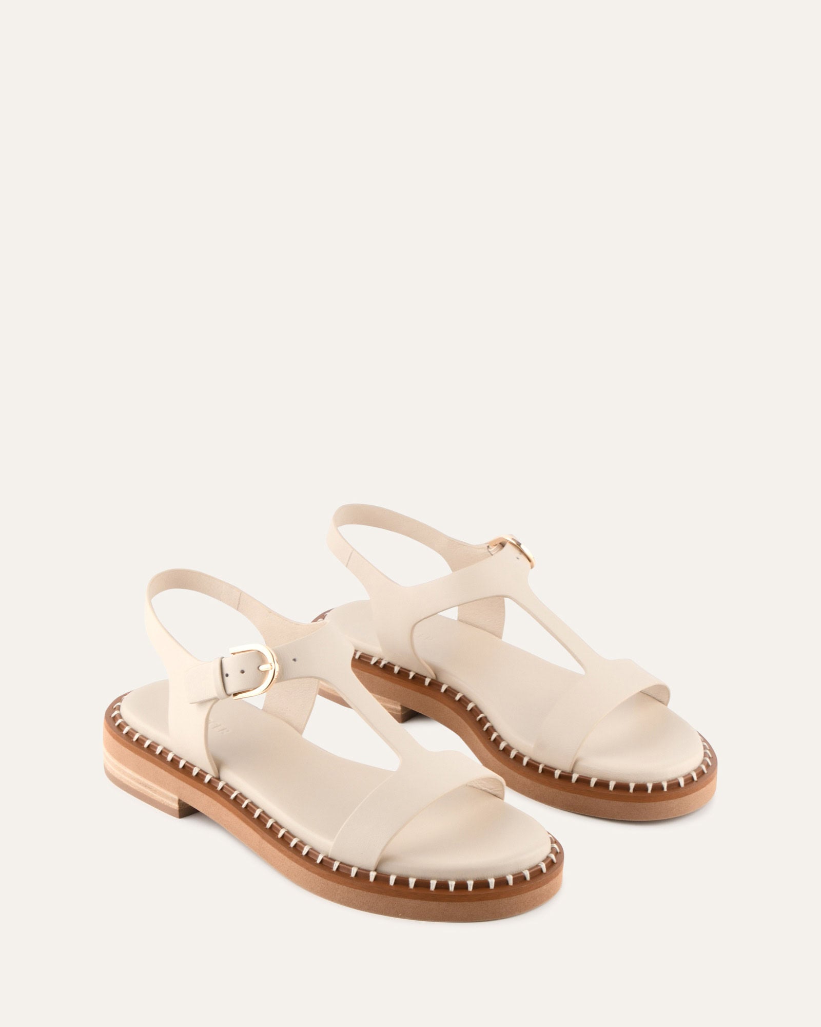 ELODIE FLAT SANDALS OFF WHITE LEATHER image