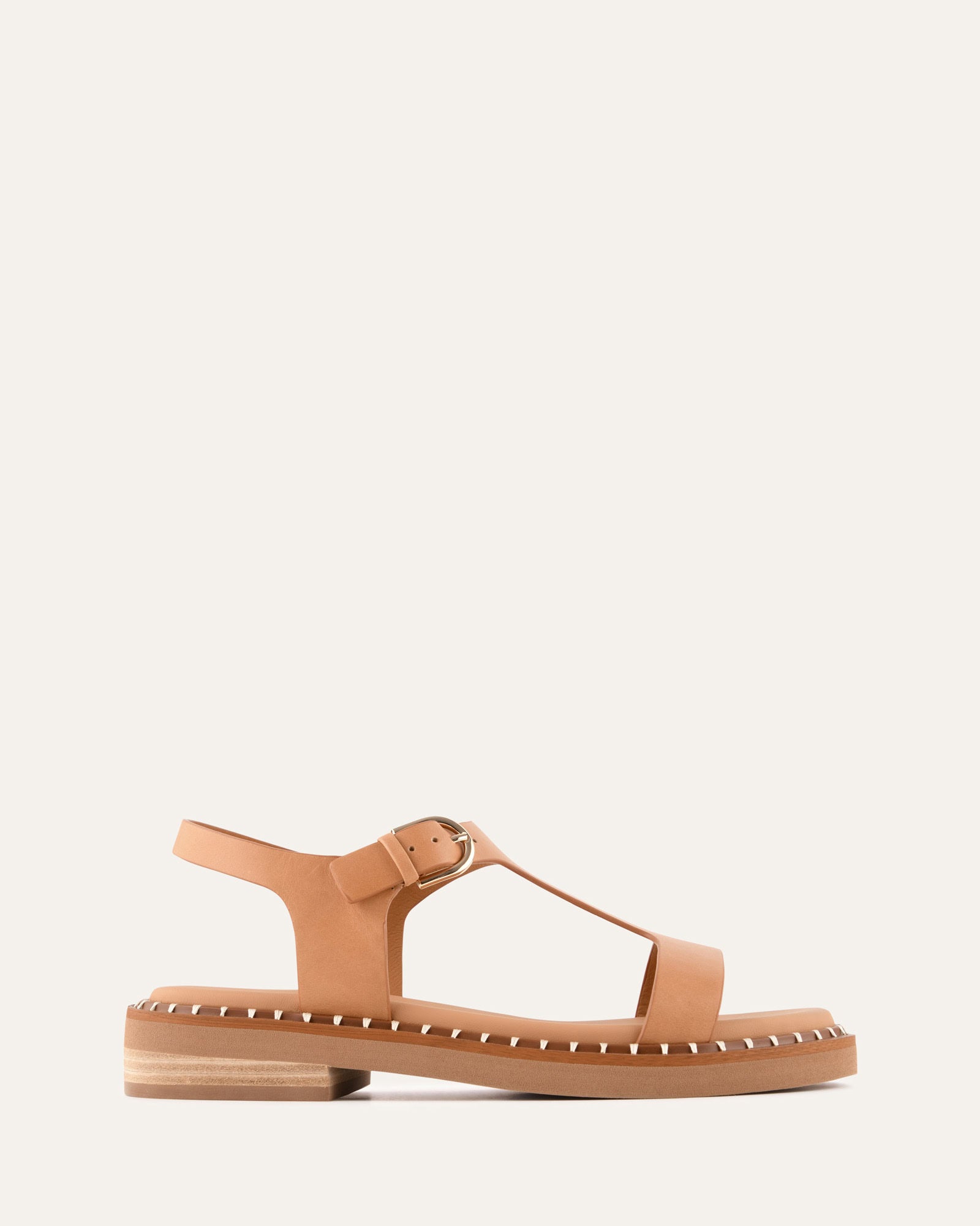ELODIE FLAT SANDALS TAN LEATHER image