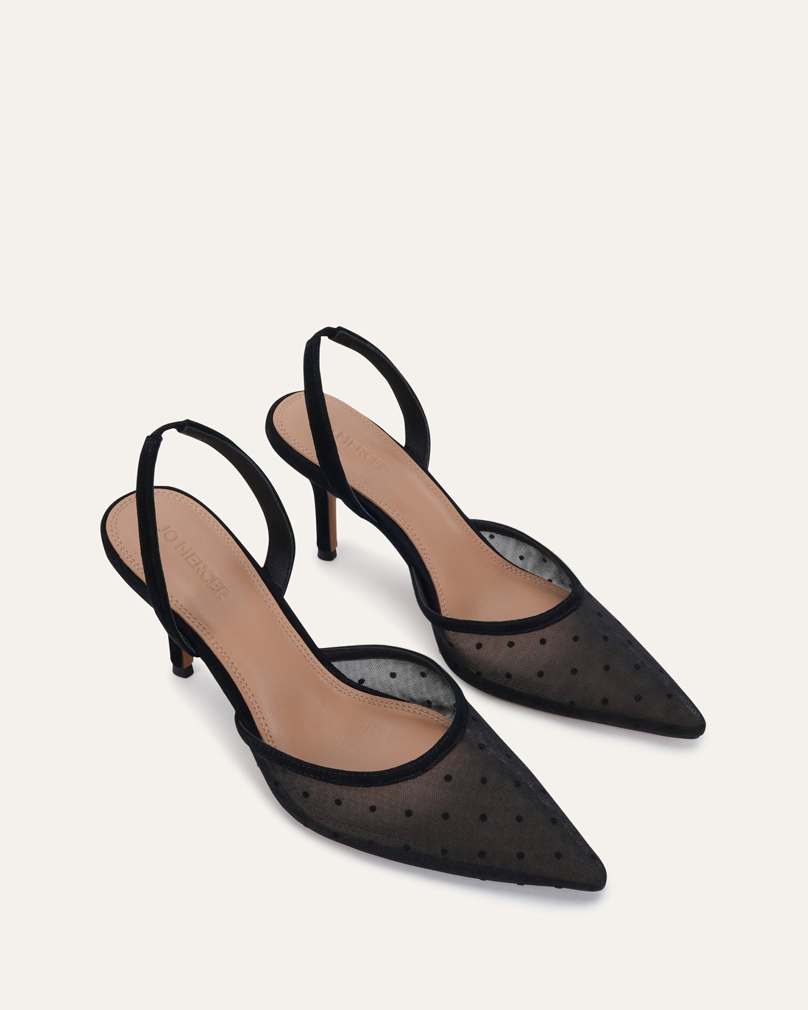 ERICA MID HEELS BLACK POLKA DOT MESH