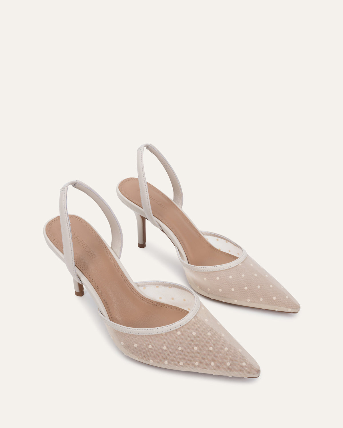 ERICA MID HEELS OFF WHITE POLKA DOT MESH