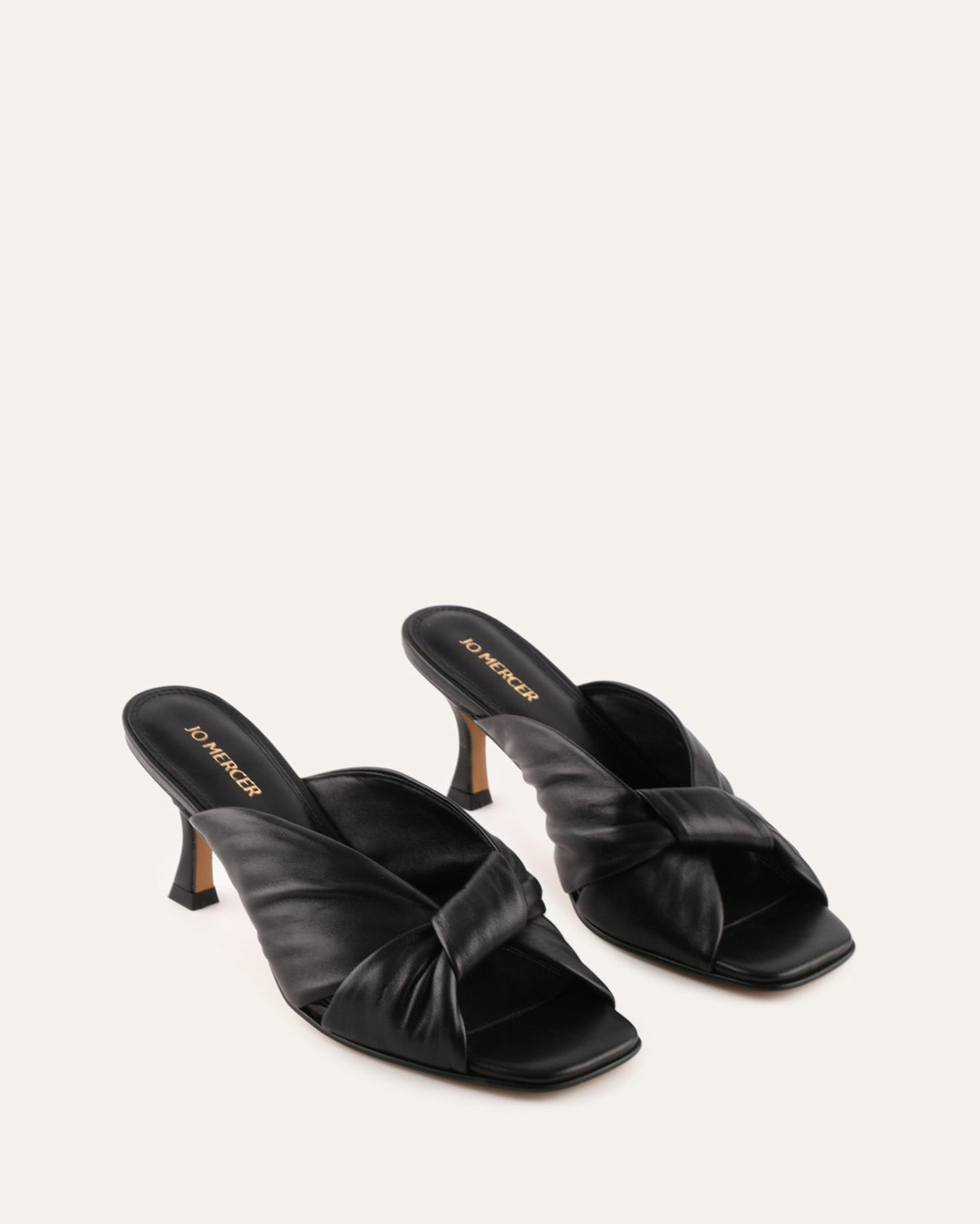 ESSENCE MID HEEL SANDALS BLACK LEATHER