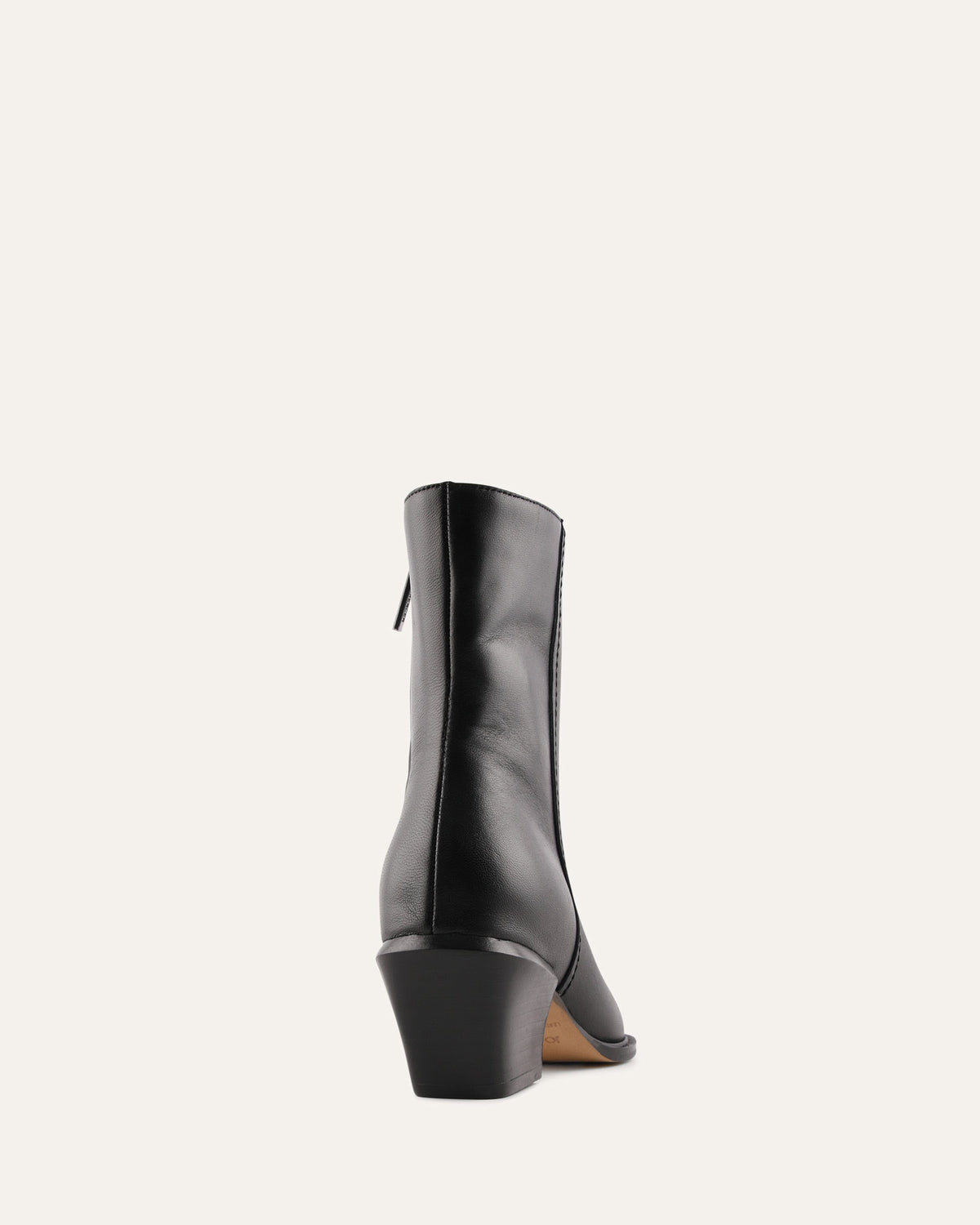 Black leather ankle boot on a white background