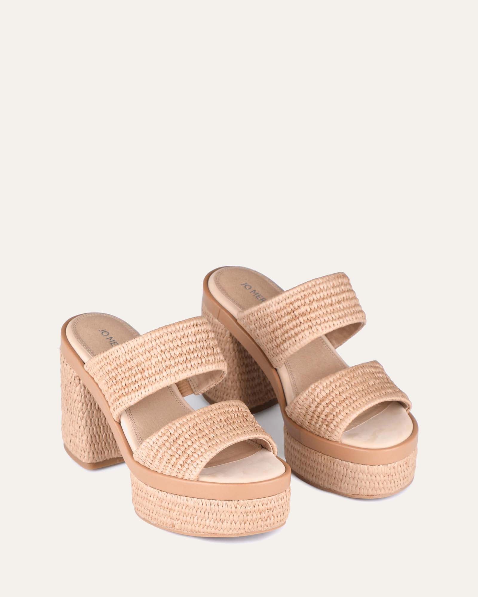 FELICITY HIGH HEEL PLATFORM SANDALS TAN RAFFIA Jo Mercer