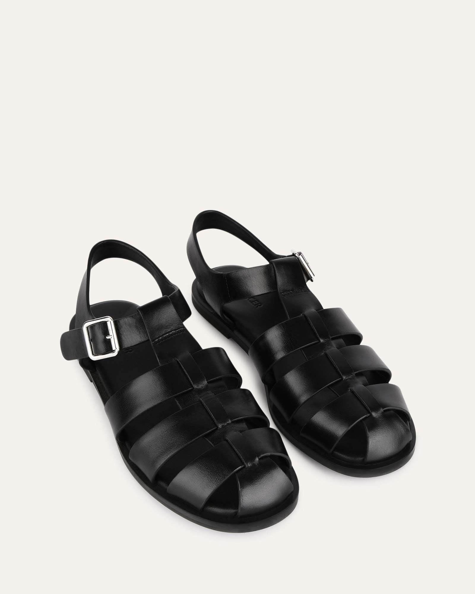 FINN FLAT SANDALS BLACK LEATHER image