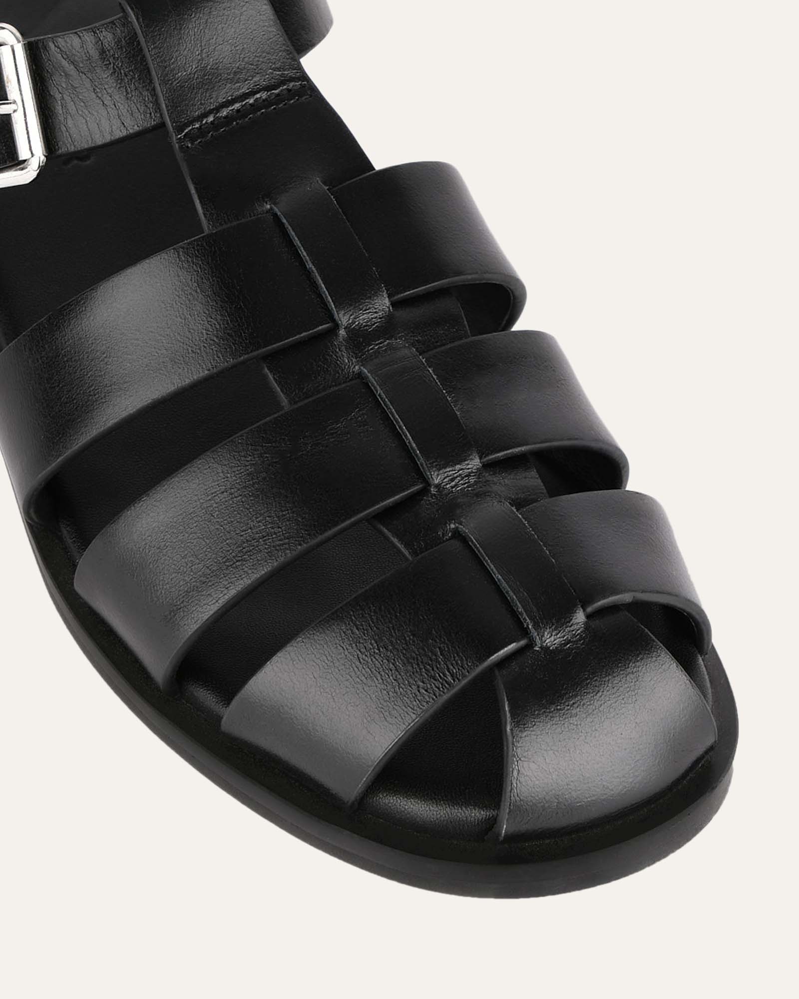 FINN FLAT SANDALS BLACK LEATHER image