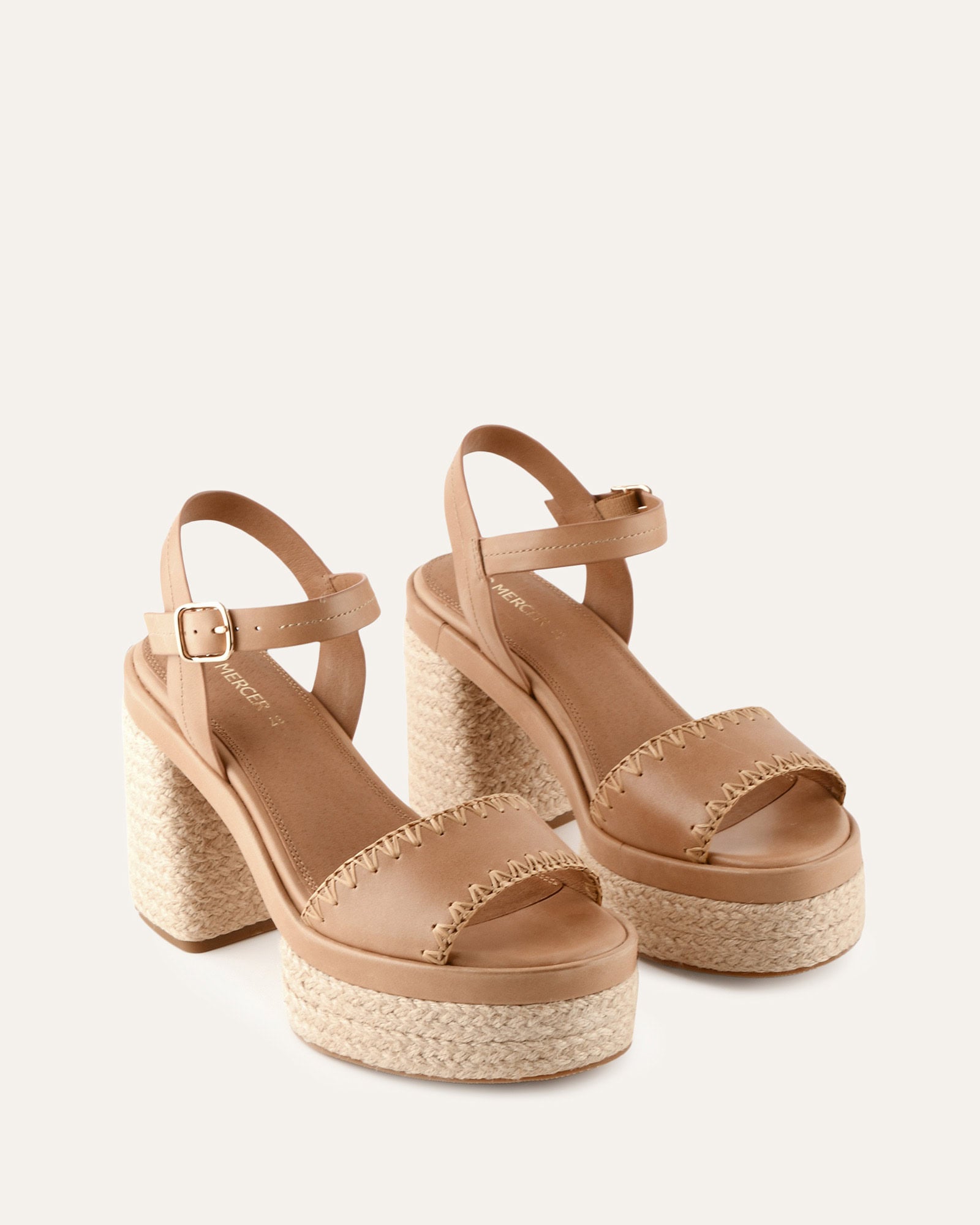 FISHER HIGH HEEL PLATFORM SANDALS TAN LEATHER image