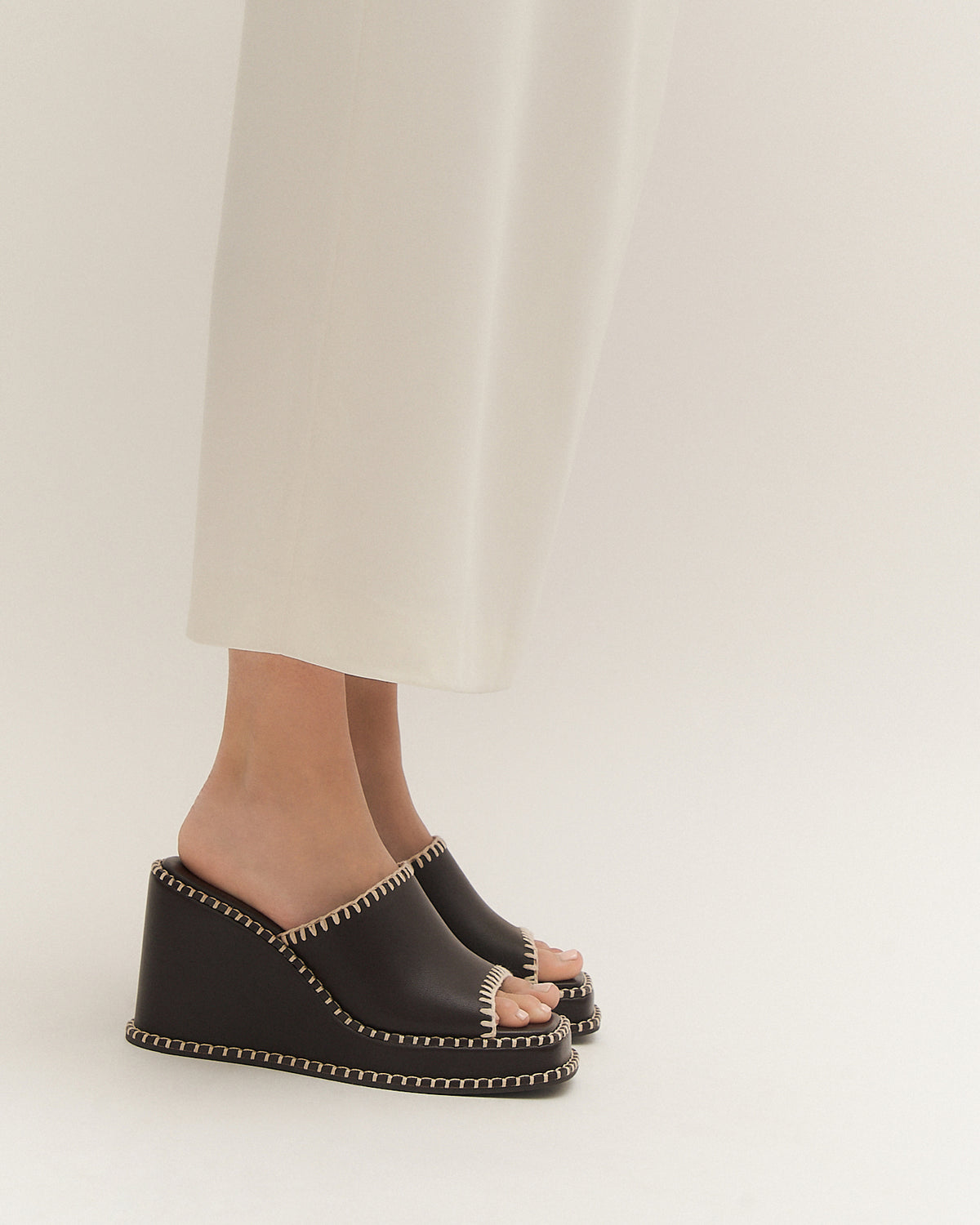 FRANKIE HIGH WEDGE SANDALS BITTER CHOC LEATHER