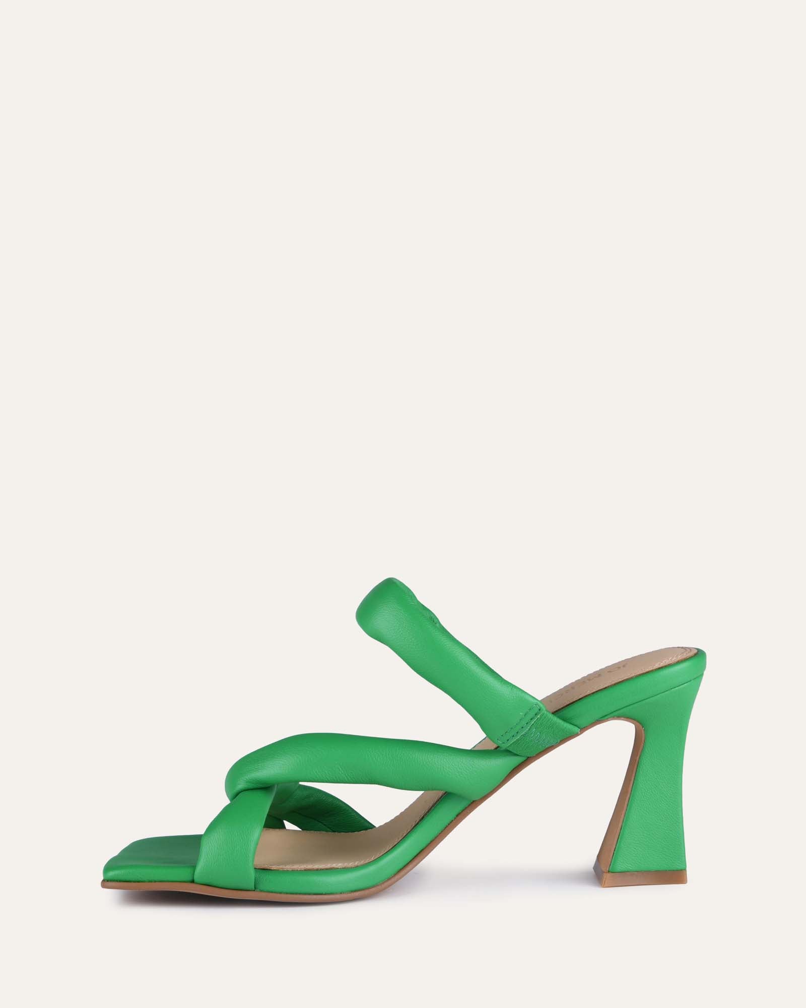 GEO HIGH HEEL SANDALS EMERALD GREEN LEATHER Jo Mercer