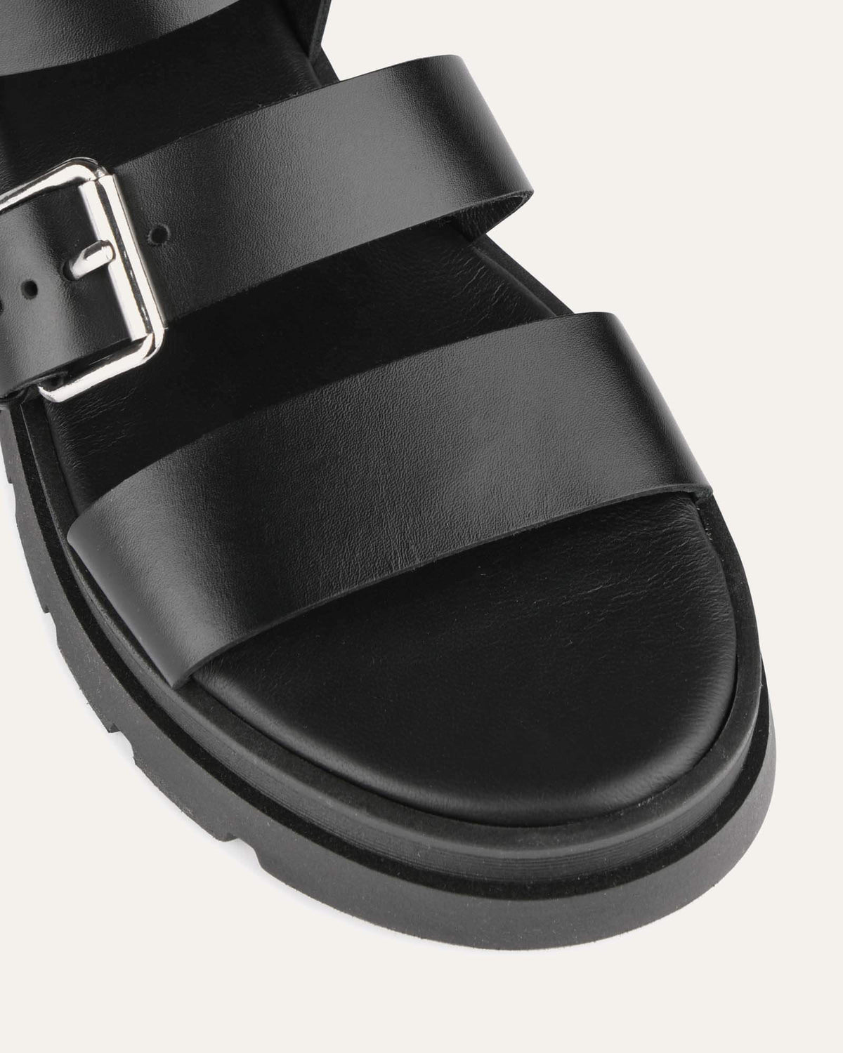 GIA FLAT SANDALS BLACK LEATHER